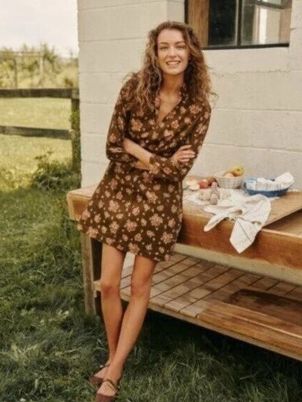 Tuckernuck Brown Floral V-Neck Mini Dress